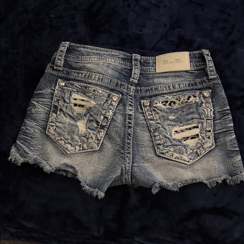 Miss Me Blue Distressed Denim Shorts
